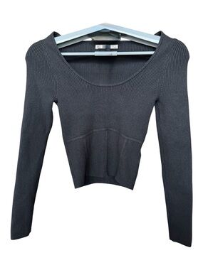 Abercrombie & Fitch Black Ribbed Scoop Neck Long Sleeve Top